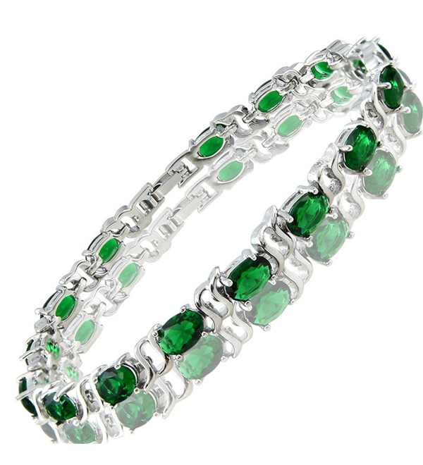 Oval Cut Multi-Color CZ 18K Gold Plated Tennis Bracelet- 7" - Green - CW1870CI6Z7