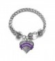 Purple Bridesmaid Pave Heart Bracelet Silver Plated Lobster Clasp Clear Crystal Charm - C7123HZCXPV
