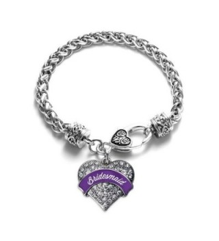Purple Bridesmaid Pave Heart Bracelet Silver Plated Lobster Clasp Clear Crystal Charm - C7123HZCXPV