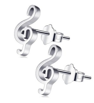 Stainless Steel Stud Earrings- 316L Silver Polish Fashion Jewelry for Women Men - A-2 Music Note - CL1867YS5MM