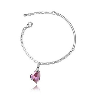 F&U Sterling Silver Heart Shape Swarovski Crystal Adjustable Chain Bracelet - Purple - CS186OYRNQC