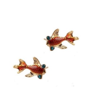 Golden Enameled Koi/Goldfish Post Earrings with Crystal Detail - CP12K7RGW6N