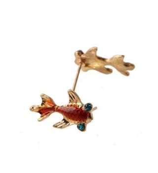 Golden Enameled Goldfish Earrings Crystal
