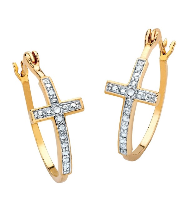 White Diamond Accent Two-Tone 18k Gold-Plated Cross Hoop Earrings (31mm) - CM12NVCVF8X