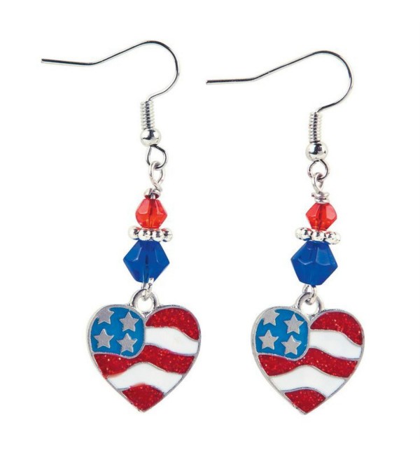 4th of July Patriotic Red and Blue Flag Heart Dangle Earrings Jewelry - C311VAFNFTD