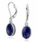 Bling Jewelry .925 Silver Oval Natural Untreated Lapis Lazuli Drop Earrings - C312LV9AM2Z