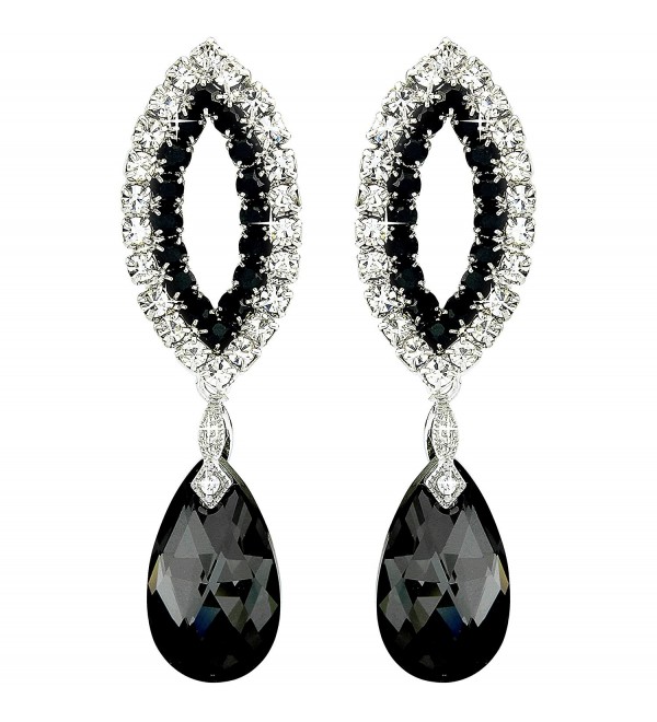 Two Tone Shimmer Black And Silver Tone Swarovski Crystal Tear Drop Earings For Her - CW12N4WTD6R