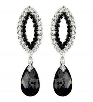 Two Tone Shimmer Black And Silver Tone Swarovski Crystal Tear Drop Earings For Her - CW12N4WTD6R