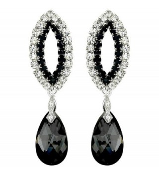 Two Tone Shimmer Black And Silver Tone Swarovski Crystal Tear Drop Earings For Her - CW12N4WTD6R