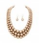 Women's Simulated Faux Three Multi-Strand Pearl Statement Necklace and Earrings Set - Champagne Gold - CK18C7GDD92