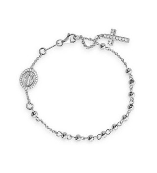 925 Sterling Silver Cubic Zirconia Rosary Bracelet 7in - CD11HMX9LQJ