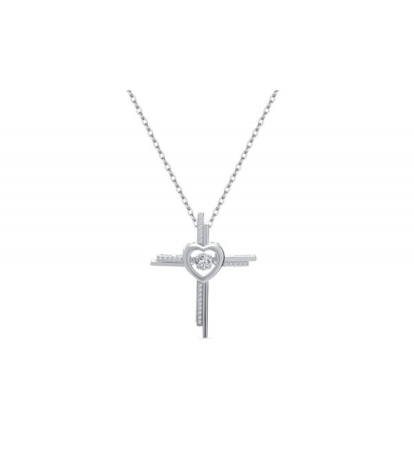 NYC Sterling Women Cubic Zirconia Double Row Cross Dancing Stone Pendant Necklace - CW12O18GZ3J