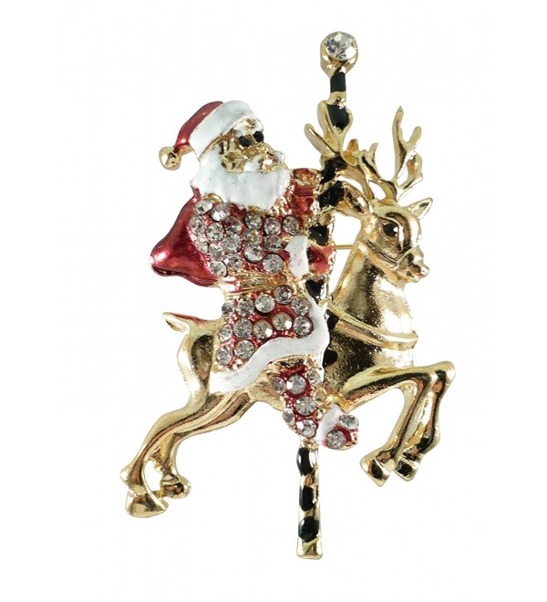 Bejeweled Christmas Goldtone "Santa on Reindeer Carousel" Pin 277 - CT12OI6FFJ1
