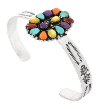 Genuine Turquoise & Gemstone Bracelet Sterling Silver (SELECT from different styles) - Blossom - CD187398TIO