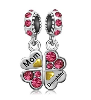 JMQJewelry Heart Mom Love Daughter Clover Charms Crystal Dangle For Charms Bracelets - CY182IOT6Z0