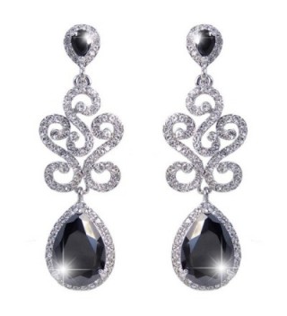 EVER FAITH Art Deco S-Shape Teardrop Pierced Dangle Earrings Flawless Zircon - Black Silver-Tone - CI11J2EVKJR