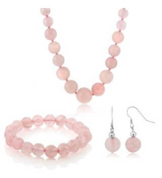 10MM Simulated Rose Quartz Round Bead Necklace Bracelet and Earrings Set 20 Inch - C7117OAR9EZ
