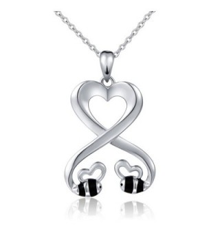 925 Sterling Silver Double Bees Infinity Love Heart Pendant Necklace for Girlfriend- 18" - CA1820LY5S9