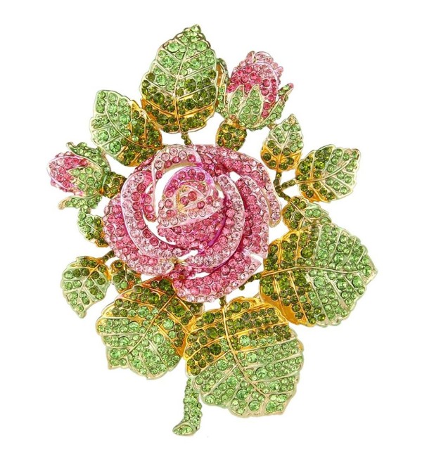 EVER FAITH Austrian Crystal Wedding Bridal Romantic Rose Flower Leaves Brooch - Pink Gold-Tone - CV11TRS0JXV