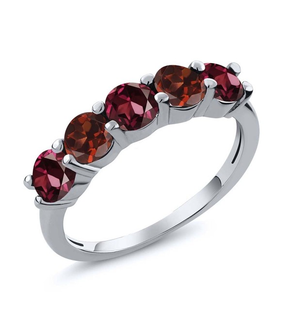 1.06 Ct Round Red Rhodolite Garnet Garnet 925 Sterling Silver Wedding Band Ring - C611D0ENBAF