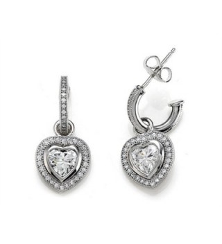 Zoe R Sterling Silver Micro Pave Hand Set Cubic Zirconia One Row Small Hoop Earrings and Heart Shape - C0116MWIUTF