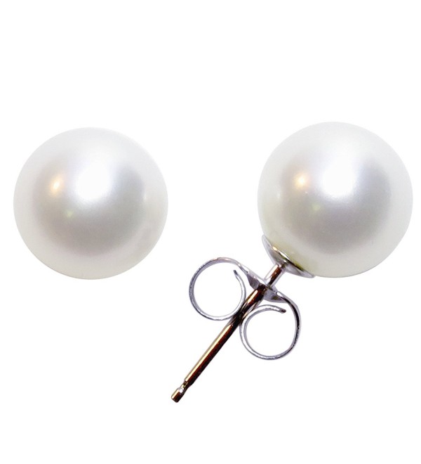 AAA+ White Freshwater Cultured Pearl Stud Earrings in 14K Gold Setting - C412F8RH8BP