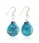 Sterling Silver Hand Blown Venetian Murano Glass Glitter Polka Dots Teardrop Dangle Earrings 1.7" - Blue - CR11WRCZKID