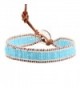 KELITCH Blue Zircon Seed Beaded Loom Cuff Bracelet on Brown Leather - CW12K1ZM89L