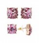 Riah Fashion Women's Small Square Glitter Cubic Zirconia Stud Earrings for Her - Pink - CB182H2Q3Y6