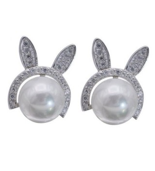 Helen de Lete Shining Pearl Bunny Sterling Silver Stud Earrings - C412H4JKC3V
