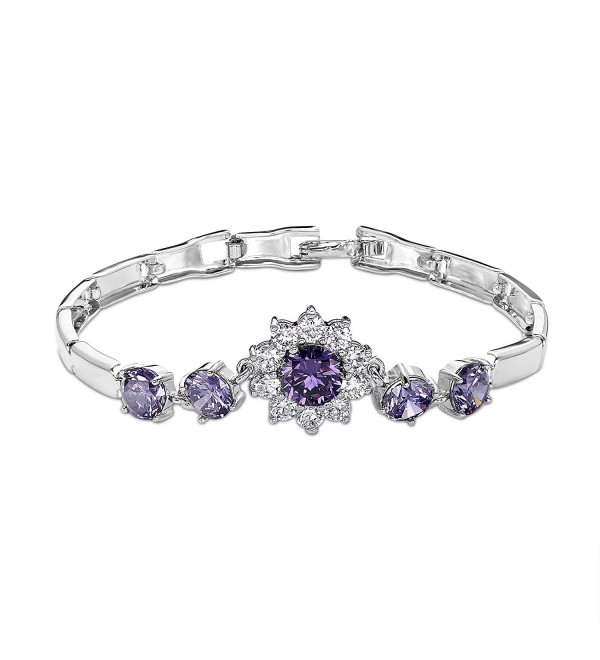 OKAJEWELRY Round Cut Sapphire Cubic Zirconia CZ 7" Flower Tennis Bracelet 7 Inches - CZ11ZYODFIN