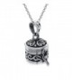 Round Antiqued Poison Prayer Box Locket Pendant Sterling Silver Necklace 18 Inches - CA115YNKI93