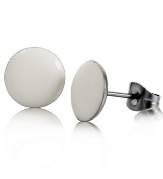 INBLUE Women's 10mm Stainless Steel Enamel Stud Earrings Silver Tone White Black Green Round - white - CU11DSEJQ7Z