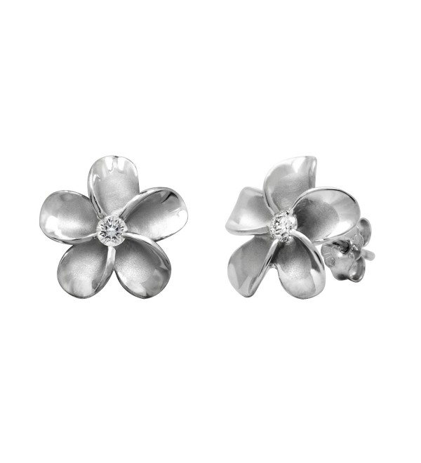 Sterling Silver Plumeria Stud CZ Earrings- 12mm - C21175T8XCD