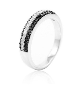 BaiBo 925 Sterling Silver Black and White Clear Cubic Zirconia CZ Micro Pave Fashion Band Ring - C7110SOEJDJ