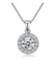 LicLiz 0.75 Carat Round Cut Cubic Zirconia CZ Halo Pendant Necklace for Women 16" + 2.4" Extended Chain - C1188IT2SKD
