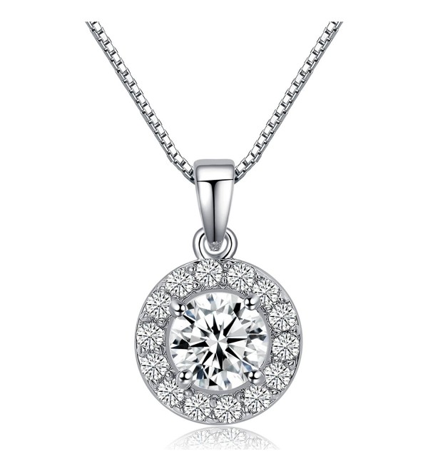 LicLiz 0.75 Carat Round Cut Cubic Zirconia CZ Halo Pendant Necklace for Women 16" + 2.4" Extended Chain - C1188IT2SKD