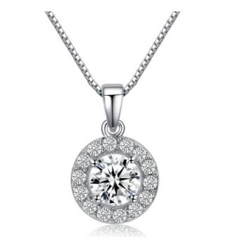 LicLiz 0.75 Carat Round Cut Cubic Zirconia CZ Halo Pendant Necklace for Women 16" + 2.4" Extended Chain - C1188IT2SKD
