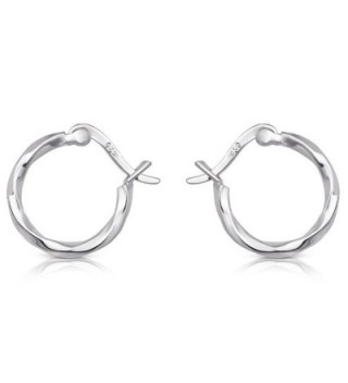 Sterling Silver Rhodium Plated Twisted Design Small Hoop Earrings Women Teens Girls - CI184RWQ97Z