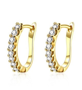 Front Huggie Hoop Earrings with Small Inlay Zirconia Schtrops and Leverback Closure - Gold Plated - CD189IQRRKU