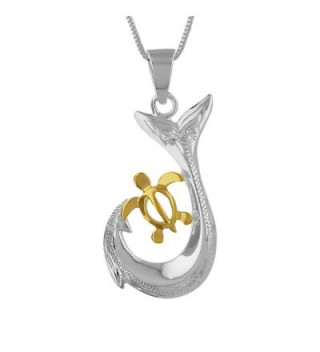 Sterling Silver with 14kt Yellow Gold Plated Accents Turtle Fish Hook Pendant Necklace- 16+2" Extender - C6113ZSL4TH