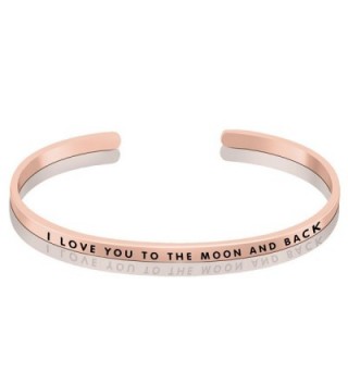 YFN Sterling Silver "I Love you to the Moon and Back" Cuff Bangle Bracelet Sizable 5"-7" - C417AA2N79X