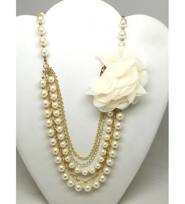 Lux Accessories imitation Pearl & Chain Necklace w/ Flower Detail - CW11JU5GV65