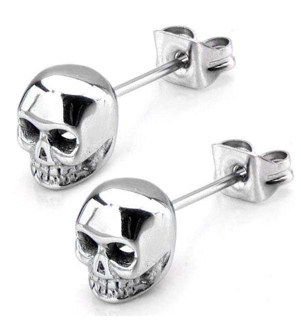 Inox Jewelry Womens Stainless Steel Skull Stud Earrings (Grey) - C811S2Q5V73