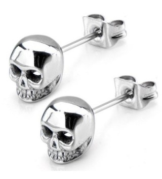 Inox Jewelry Womens Stainless Steel Skull Stud Earrings (Grey) - C811S2Q5V73
