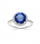 Sterling Silver Simulated Blue Sapphire and Cubic Zirconia Round Halo Ring - CO186MXHMGD
