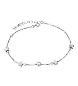 LovelyCharms 925 Sterling Silver Star Bead Chain Anklet Ankle Bracelets - CQ12IJ4ES0X