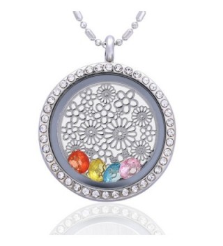 Feilaiger 30mm Round Magnetic Closure Floating Living Memory Lockets Pendant Necklace-All Charms Include - Flower - CR12EEFCO8T