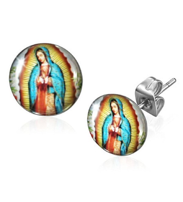 Guadalupe Nuestra madre 10mm Circle Stud Earrings (Virgen de Guadalupe) - CI11CC4AYO5