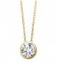 Solitaire CZ Pendant Necklace .925 Sterling Silver Round 8mm Gold Tone Finish 16" - 18" FREE GIFT Box - CA11Q9F42EH